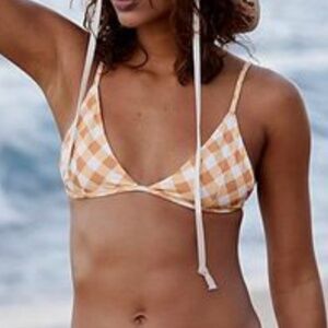 NWT Toast Swim Signature Gingham Plaid Triangle Orange/White Bikini Top